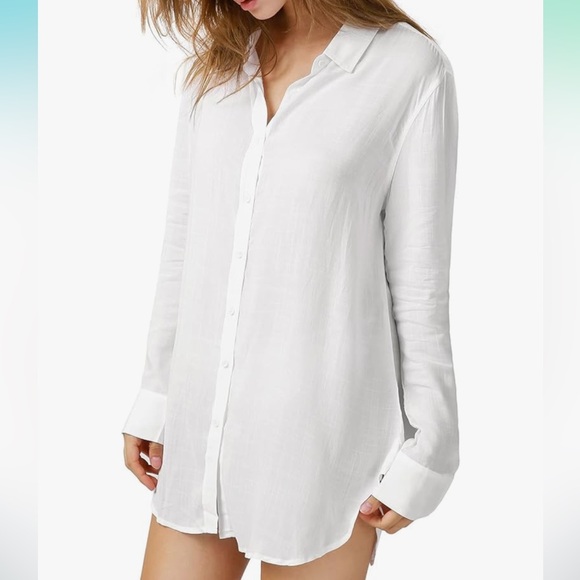 Sukiansy Tops - White Sheer Button Down Blouse Lightweight Beach Cover Up Shirt Medium
